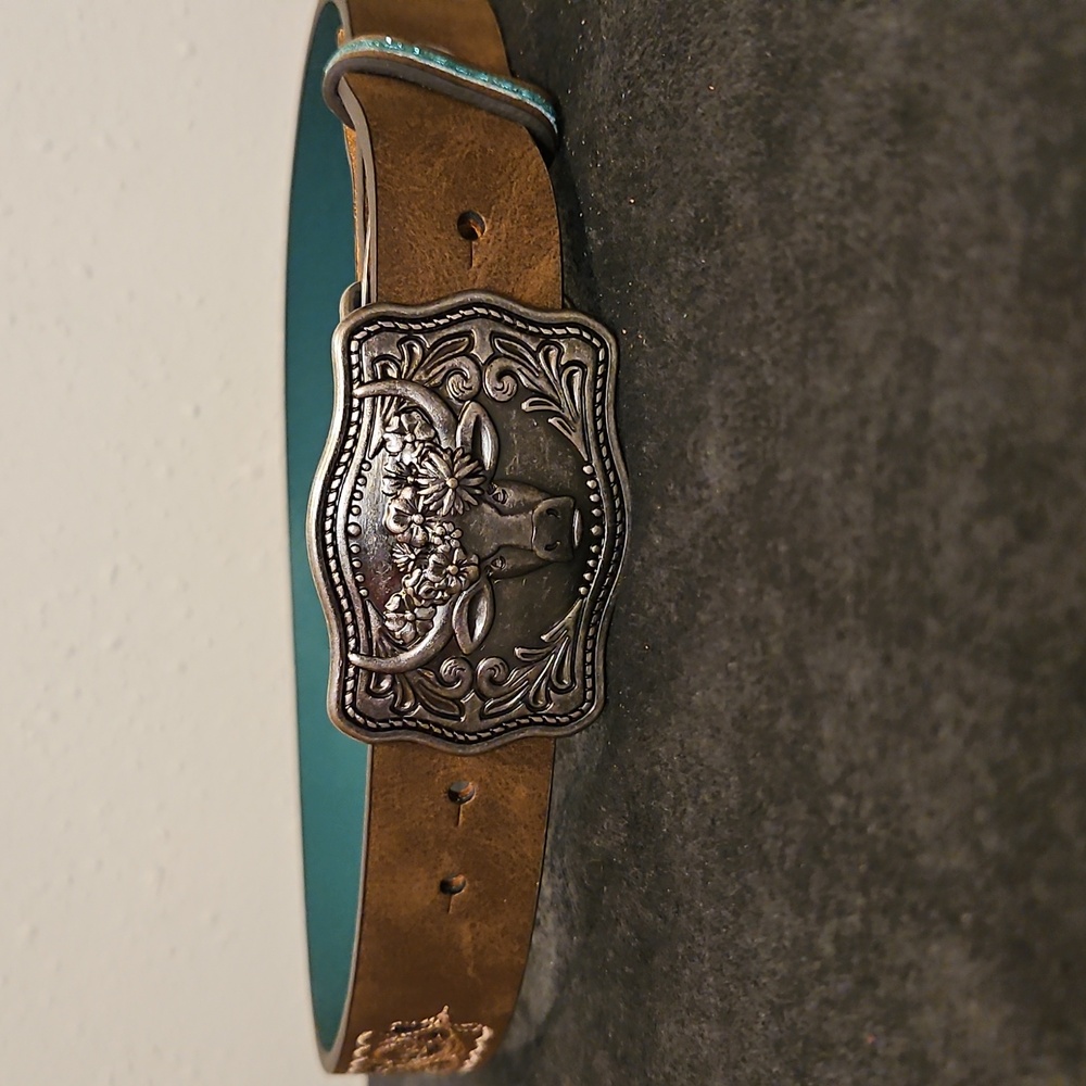 NWT Catchfly Studios Brown Leather GIRLS Belt Silver Removable Belt Buckle